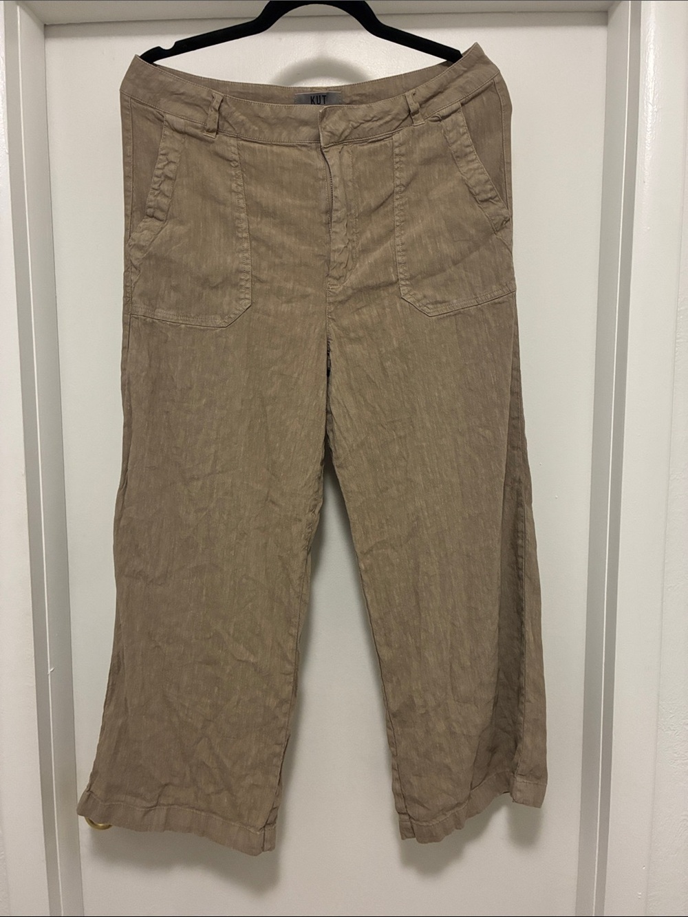 Kut from the Kloth Tan Wide-Leg Linen-Blend Chinos